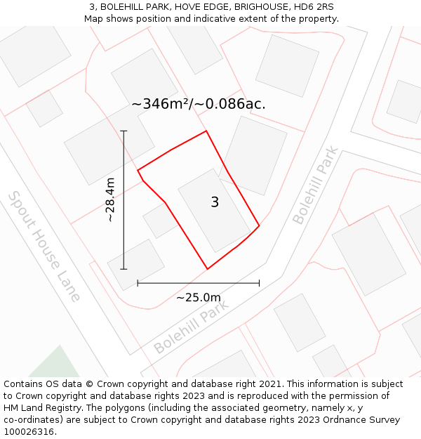 3, BOLEHILL PARK, HOVE EDGE, BRIGHOUSE, HD6 2RS: Plot and title map