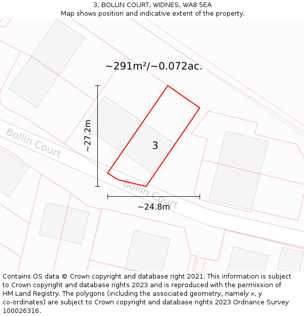 3, BOLLIN COURT, WIDNES, WA8 5EA: Plot and title map