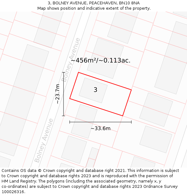 3, BOLNEY AVENUE, PEACEHAVEN, BN10 8NA: Plot and title map