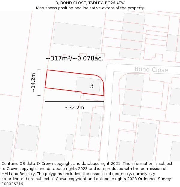 3, BOND CLOSE, TADLEY, RG26 4EW: Plot and title map