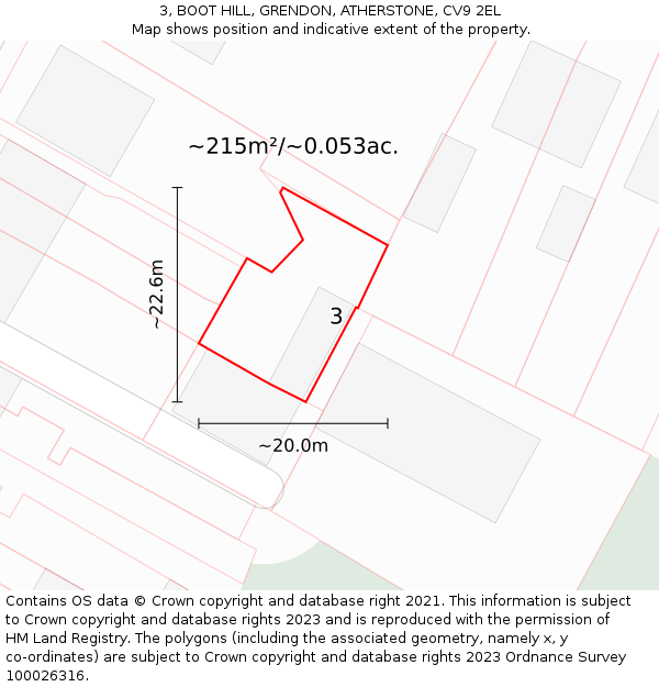 3, BOOT HILL, GRENDON, ATHERSTONE, CV9 2EL: Plot and title map