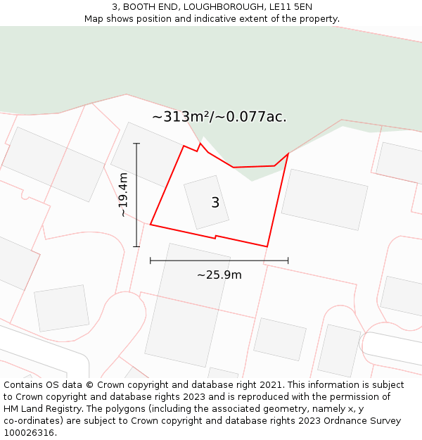 3, BOOTH END, LOUGHBOROUGH, LE11 5EN: Plot and title map