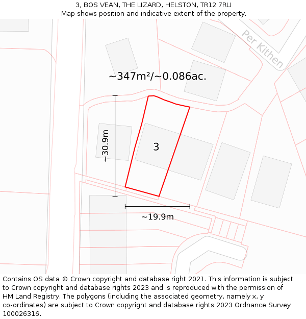 3, BOS VEAN, THE LIZARD, HELSTON, TR12 7RU: Plot and title map