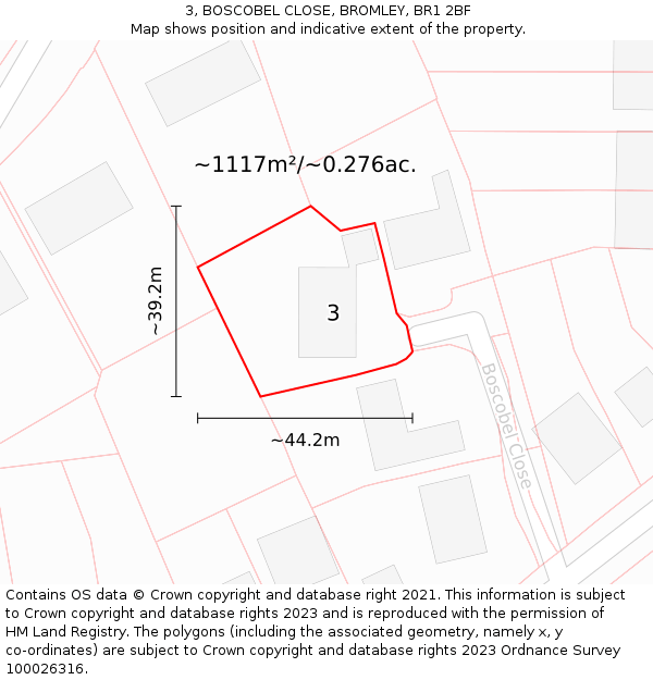 3, BOSCOBEL CLOSE, BROMLEY, BR1 2BF: Plot and title map