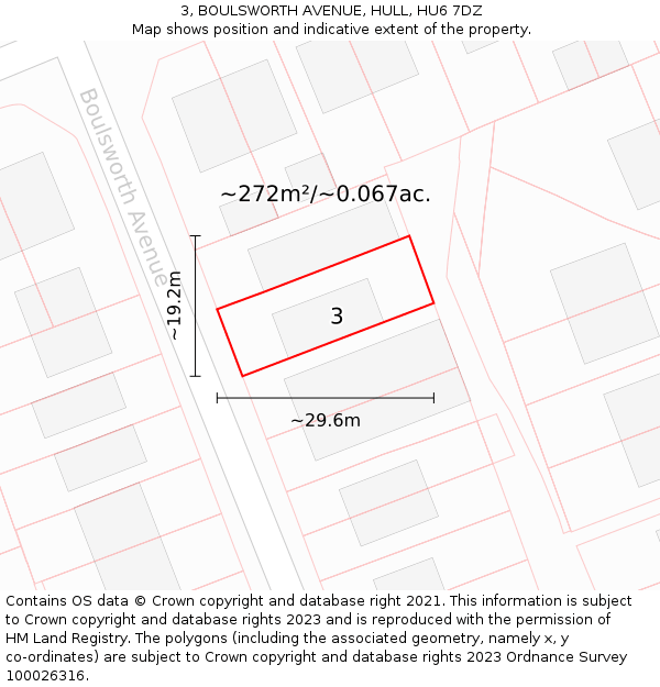 3, BOULSWORTH AVENUE, HULL, HU6 7DZ: Plot and title map