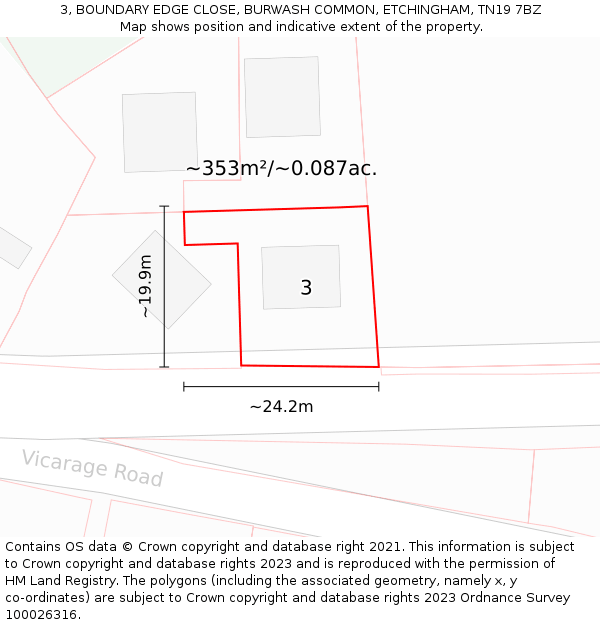 3, BOUNDARY EDGE CLOSE, BURWASH COMMON, ETCHINGHAM, TN19 7BZ: Plot and title map