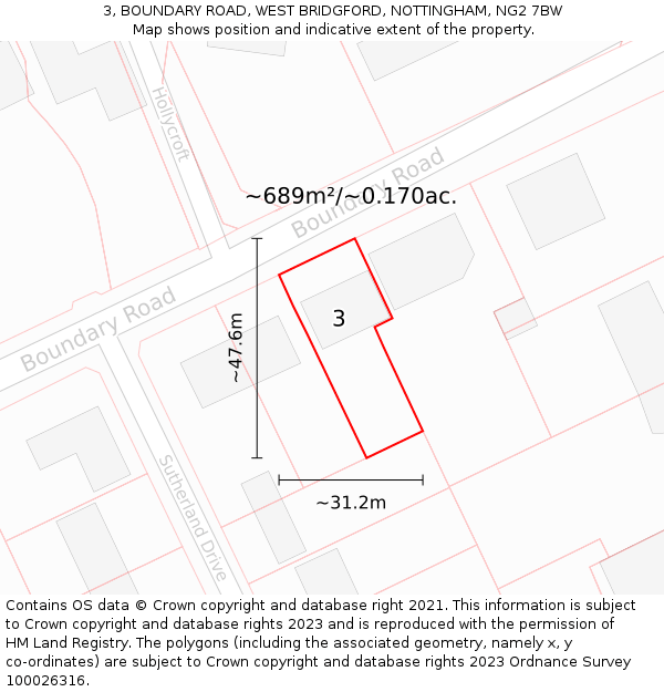 3, BOUNDARY ROAD, WEST BRIDGFORD, NOTTINGHAM, NG2 7BW: Plot and title map