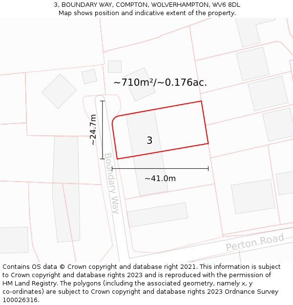 3, BOUNDARY WAY, COMPTON, WOLVERHAMPTON, WV6 8DL: Plot and title map