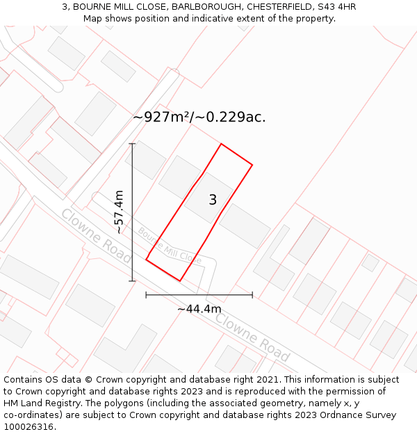 3, BOURNE MILL CLOSE, BARLBOROUGH, CHESTERFIELD, S43 4HR: Plot and title map