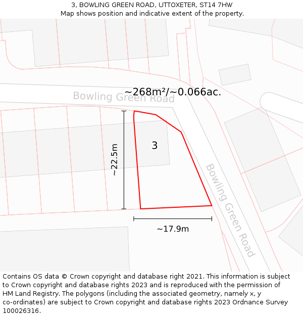 3, BOWLING GREEN ROAD, UTTOXETER, ST14 7HW: Plot and title map