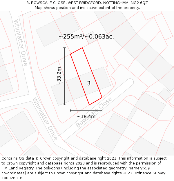 3, BOWSCALE CLOSE, WEST BRIDGFORD, NOTTINGHAM, NG2 6QZ: Plot and title map