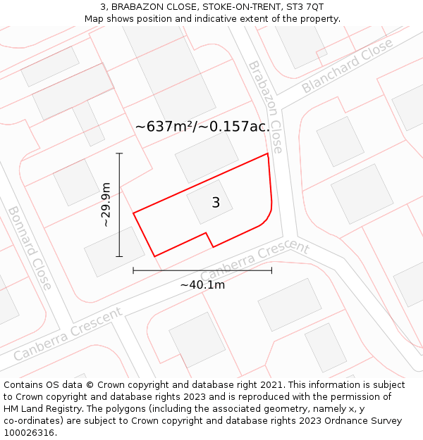 3, BRABAZON CLOSE, STOKE-ON-TRENT, ST3 7QT: Plot and title map