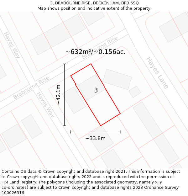 3, BRABOURNE RISE, BECKENHAM, BR3 6SQ: Plot and title map