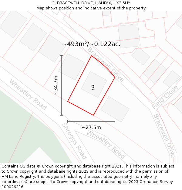 3, BRACEWELL DRIVE, HALIFAX, HX3 5HY: Plot and title map