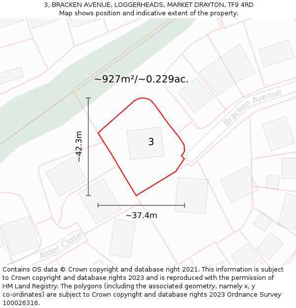 3, BRACKEN AVENUE, LOGGERHEADS, MARKET DRAYTON, TF9 4RD: Plot and title map