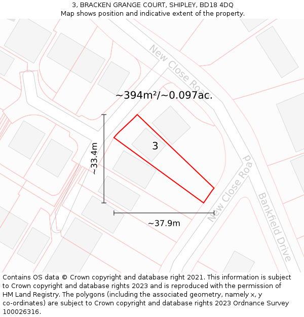 3, BRACKEN GRANGE COURT, SHIPLEY, BD18 4DQ: Plot and title map