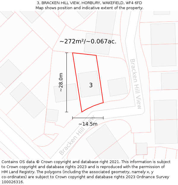 3, BRACKEN HILL VIEW, HORBURY, WAKEFIELD, WF4 6FD: Plot and title map