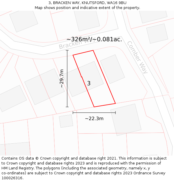 3, BRACKEN WAY, KNUTSFORD, WA16 9BU: Plot and title map