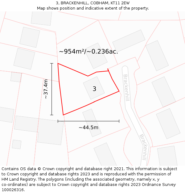 3, BRACKENHILL, COBHAM, KT11 2EW: Plot and title map