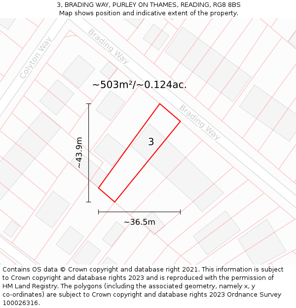 3, BRADING WAY, PURLEY ON THAMES, READING, RG8 8BS: Plot and title map