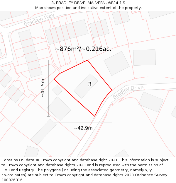 3, BRADLEY DRIVE, MALVERN, WR14 1JS: Plot and title map