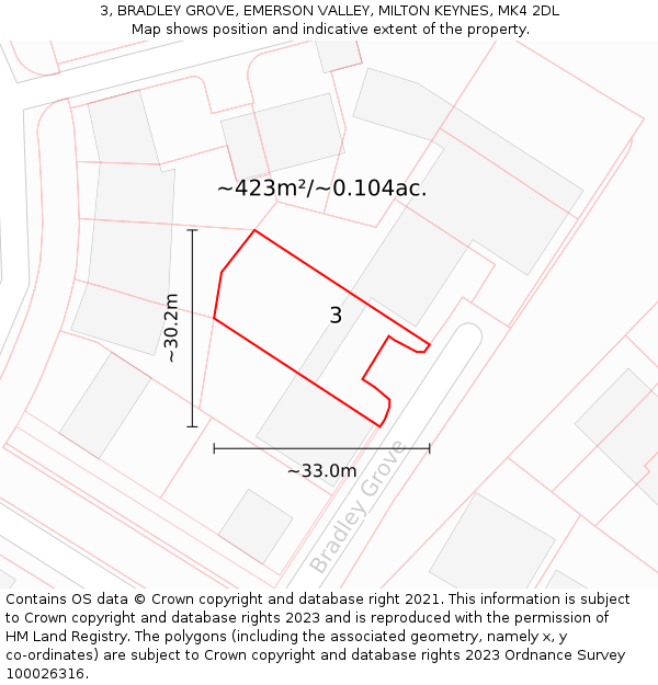 3, BRADLEY GROVE, EMERSON VALLEY, MILTON KEYNES, MK4 2DL: Plot and title map