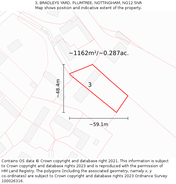 3, BRADLEYS YARD, PLUMTREE, NOTTINGHAM, NG12 5NR: Plot and title map