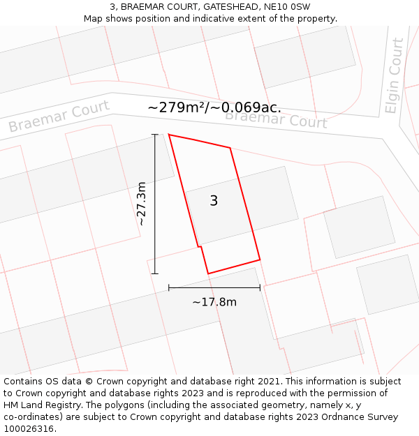 3, BRAEMAR COURT, GATESHEAD, NE10 0SW: Plot and title map
