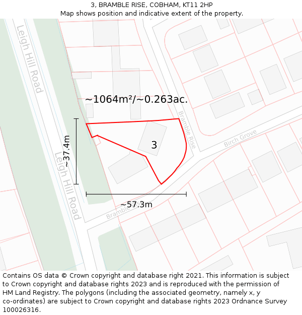 3, BRAMBLE RISE, COBHAM, KT11 2HP: Plot and title map