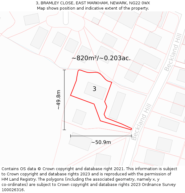 3, BRAMLEY CLOSE, EAST MARKHAM, NEWARK, NG22 0WX: Plot and title map