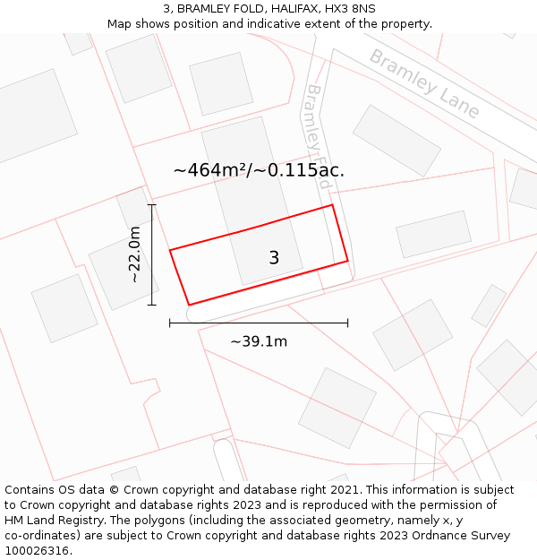 3, BRAMLEY FOLD, HALIFAX, HX3 8NS: Plot and title map