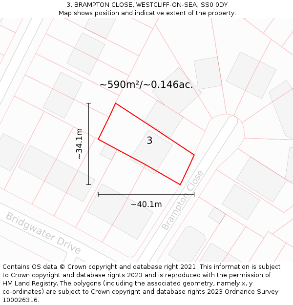 3, BRAMPTON CLOSE, WESTCLIFF-ON-SEA, SS0 0DY: Plot and title map