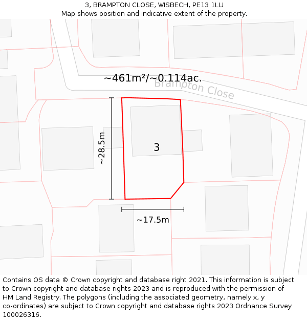 3, BRAMPTON CLOSE, WISBECH, PE13 1LU: Plot and title map