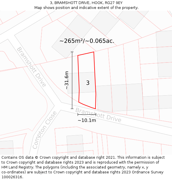 3, BRAMSHOTT DRIVE, HOOK, RG27 9EY: Plot and title map