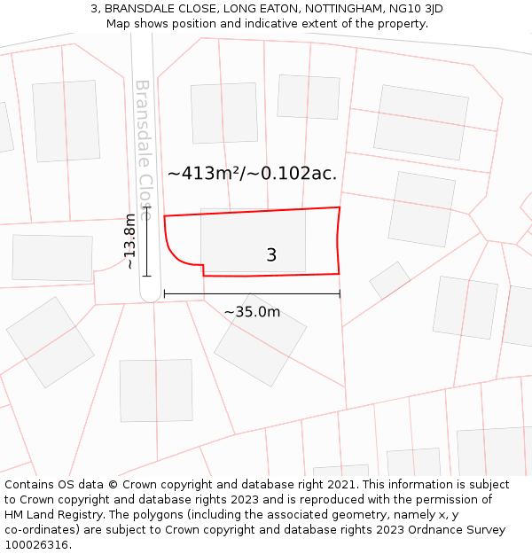 3, BRANSDALE CLOSE, LONG EATON, NOTTINGHAM, NG10 3JD: Plot and title map