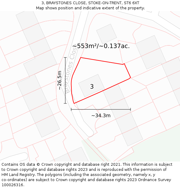 3, BRAYSTONES CLOSE, STOKE-ON-TRENT, ST6 6XT: Plot and title map