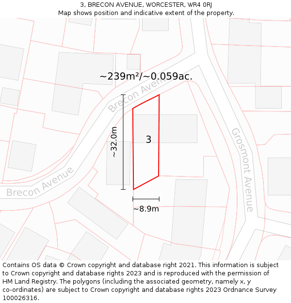 3, BRECON AVENUE, WORCESTER, WR4 0RJ: Plot and title map