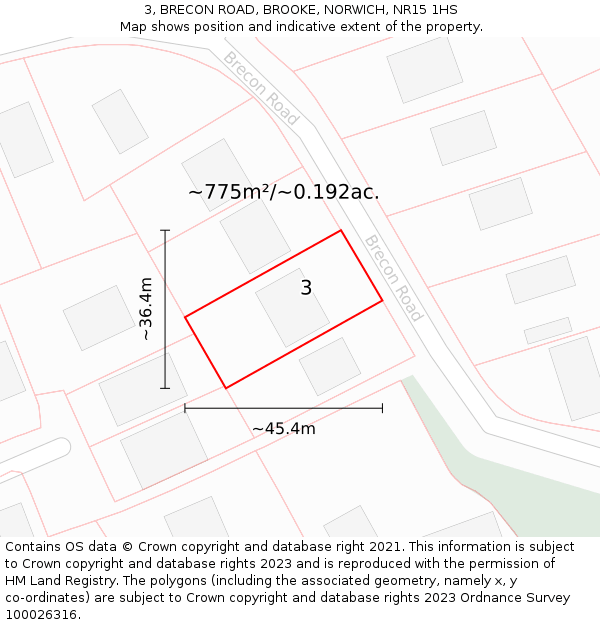 3, BRECON ROAD, BROOKE, NORWICH, NR15 1HS: Plot and title map