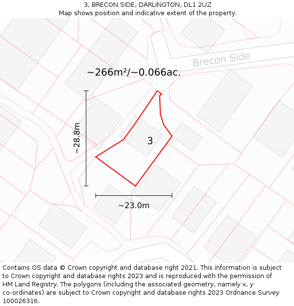 3, BRECON SIDE, DARLINGTON, DL1 2UZ: Plot and title map