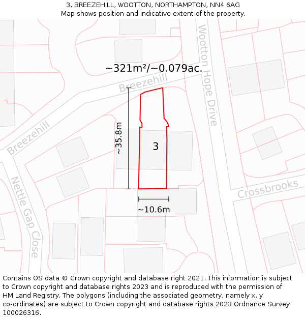 3, BREEZEHILL, WOOTTON, NORTHAMPTON, NN4 6AG: Plot and title map