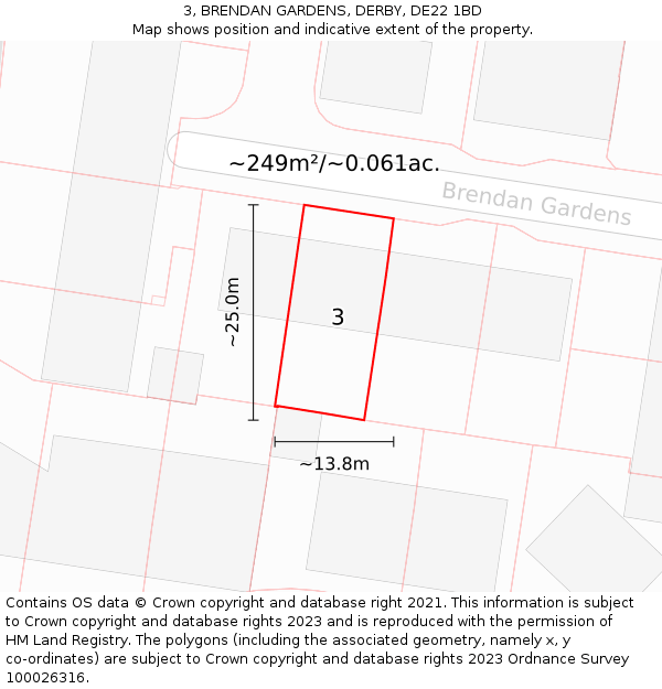 3, BRENDAN GARDENS, DERBY, DE22 1BD: Plot and title map