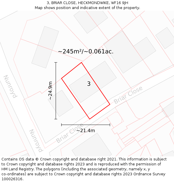 3, BRIAR CLOSE, HECKMONDWIKE, WF16 9JH: Plot and title map