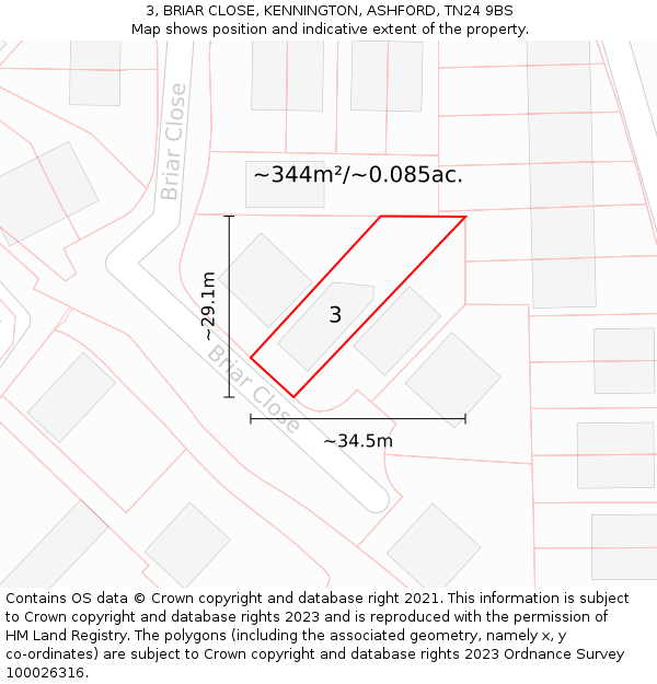 3, BRIAR CLOSE, KENNINGTON, ASHFORD, TN24 9BS: Plot and title map