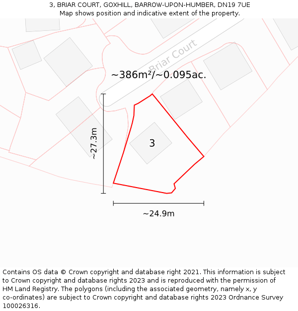 3, BRIAR COURT, GOXHILL, BARROW-UPON-HUMBER, DN19 7UE: Plot and title map