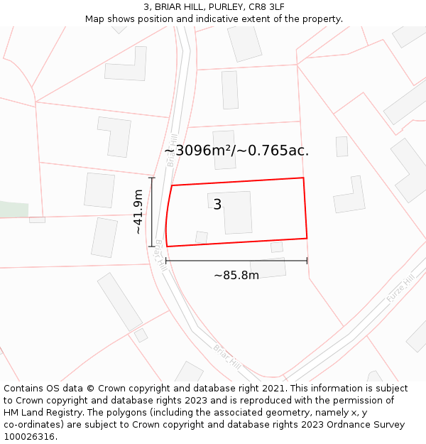 3, BRIAR HILL, PURLEY, CR8 3LF: Plot and title map