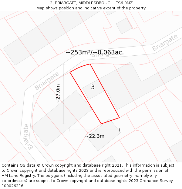 3, BRIARGATE, MIDDLESBROUGH, TS6 9NZ: Plot and title map