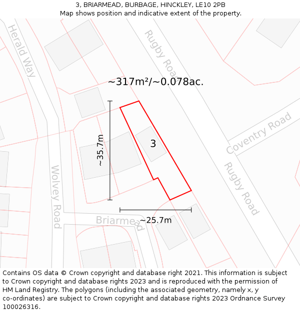 3, BRIARMEAD, BURBAGE, HINCKLEY, LE10 2PB: Plot and title map