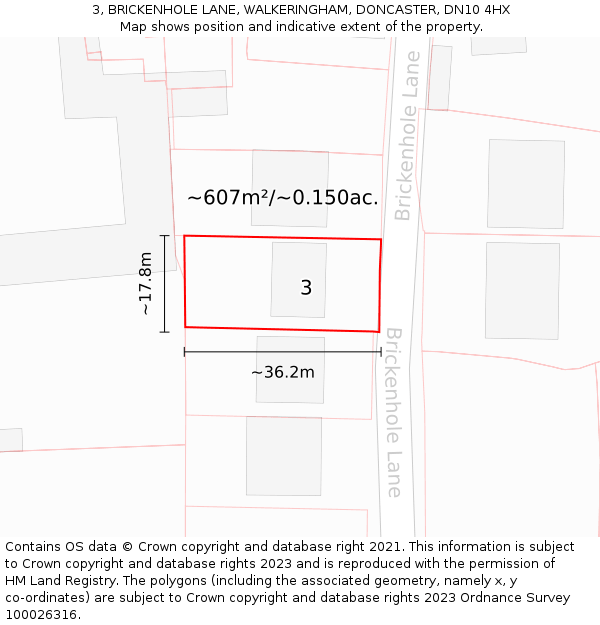 3, BRICKENHOLE LANE, WALKERINGHAM, DONCASTER, DN10 4HX: Plot and title map