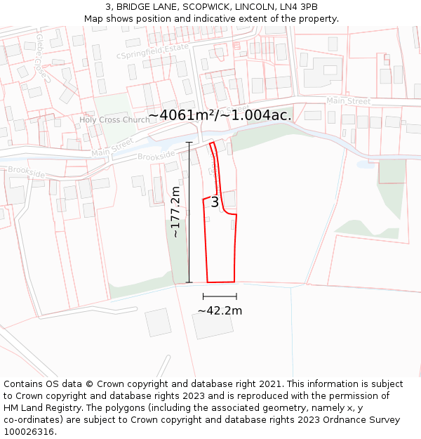 3, BRIDGE LANE, SCOPWICK, LINCOLN, LN4 3PB: Plot and title map