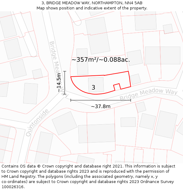 3, BRIDGE MEADOW WAY, NORTHAMPTON, NN4 5AB: Plot and title map